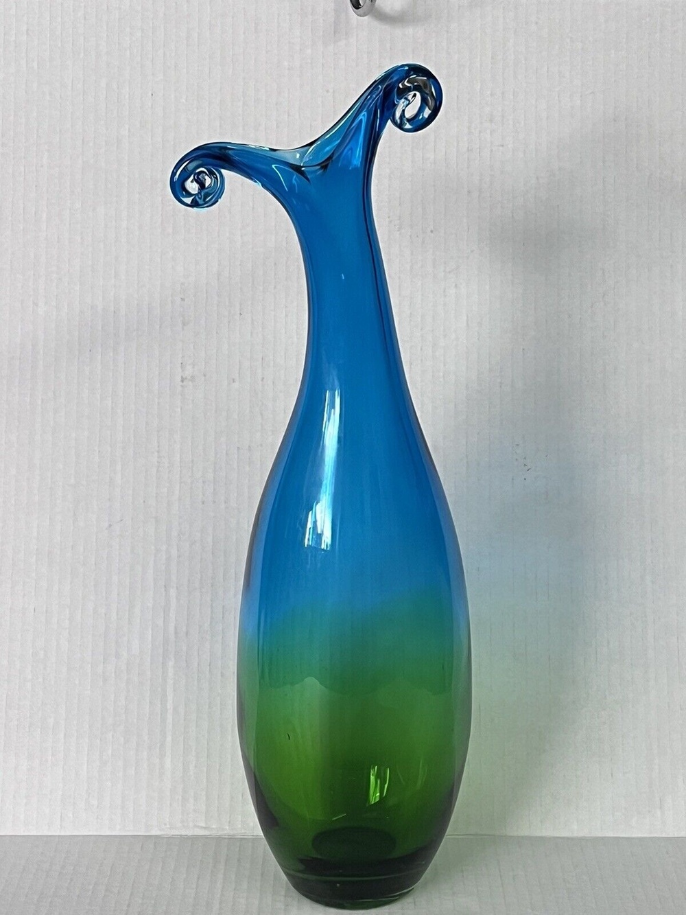 Artistic Studio Blue Green Glass Handmade 16" Tall Vase